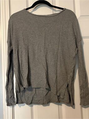 aerie Gray Ribbed Long Sleeve Real Soft Top